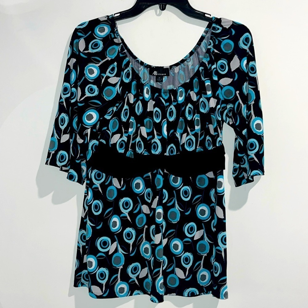 AB Studio black blue white top. Size medium.